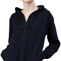 Women Solid Cotton Navy Blue Hooded