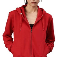 Women Solid Cotton Red Hooded