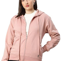 Women Solid Cotton Peach Hooded