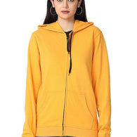 Women Cotton Plain Mustard Hooded