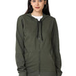 Women Cotton Plain Olive Hooded