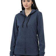 Women Cotton Plain Navy Melange Hooded