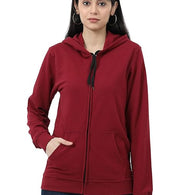 Women Cotton Plain Maroon Hooded