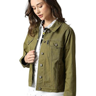 Women Denim Olive Sage Jacket