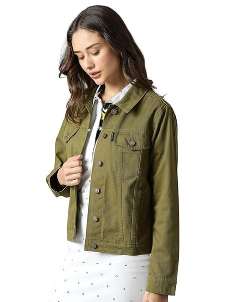 Women Denim Olive Sage Jacket