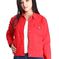 Women Denim Red Jacket