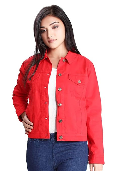 Women Denim Red Jacket