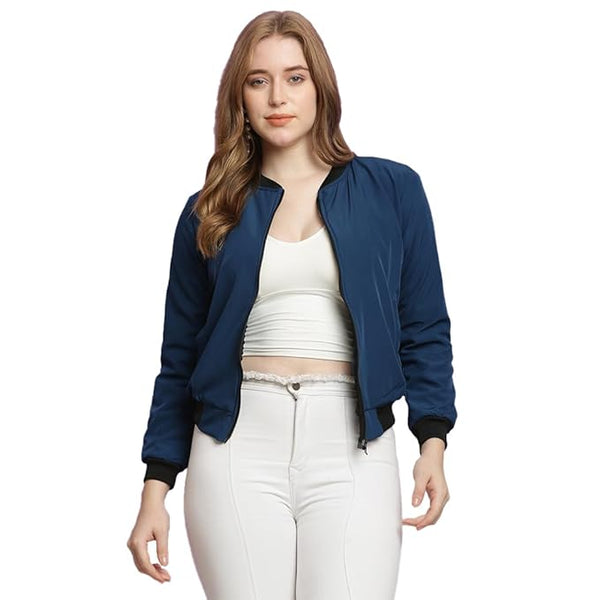 Women Regular Fit Blue Jacket