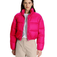 Women Solid Puffer Hot Pink Jacket