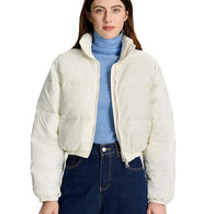 Women Solid Puffer Powder White Jacket