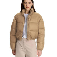 Women Solid Puffer Beige Jacket