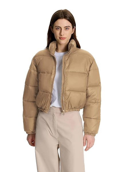 Women Solid Puffer Beige Jacket