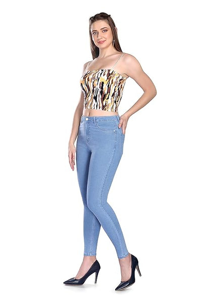 Women Strechable Denim Ice Blue Jeans