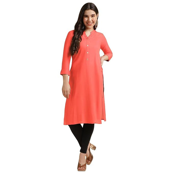 Classy Peach Women Rayon Straight Kurti