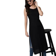 Black Women Sleeveless Straight Kurti