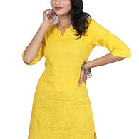 Yellow Women Cotton V-Neck Short Kurtis