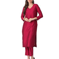 Pink Women Cotton Blend Regular Kurta Set