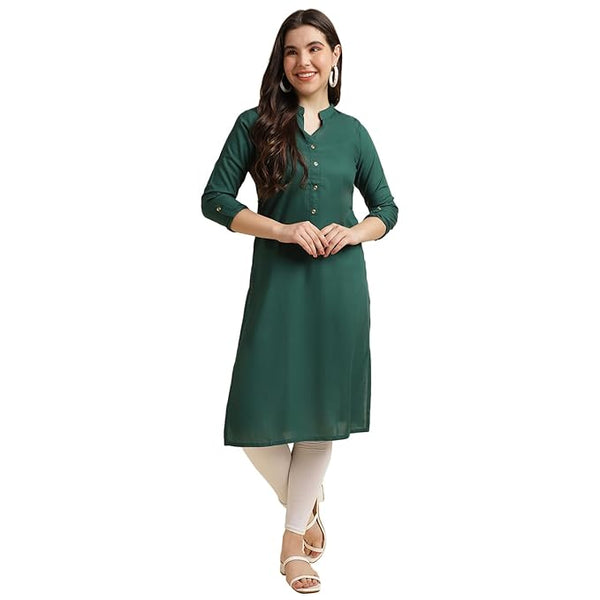 Classy Women Green Rayon Straight Kurti