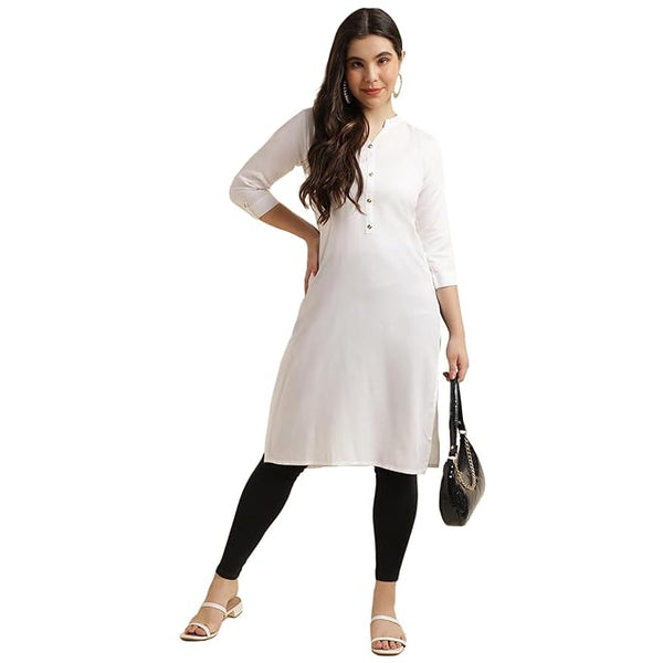 Elegant White Women Rayon Straight Kurti