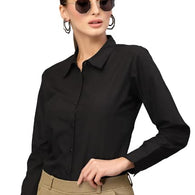 Women Cotton Regular Formal Black Shirt