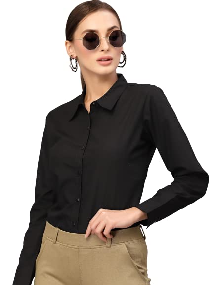 Women Cotton Regular Formal Black Shirt