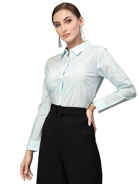 Women Cotton Regular Formal Blue Shirt