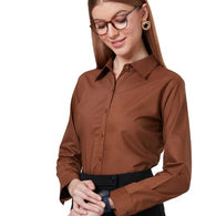 Women Cotton Regular Formal Brown Shirt