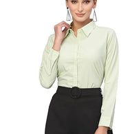 Women Cotton Regular Formal Green Shirt