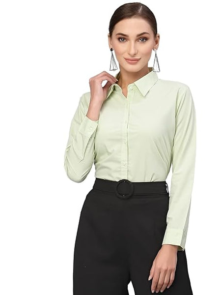 Women Cotton Regular Formal Green Shirt