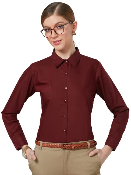 Women Cotton Regular Formal Maroon Shirt