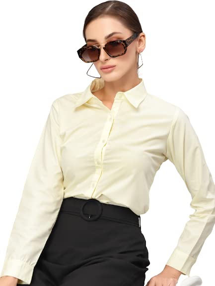 Women Cotton Regular Formal Light Yellow Shirt