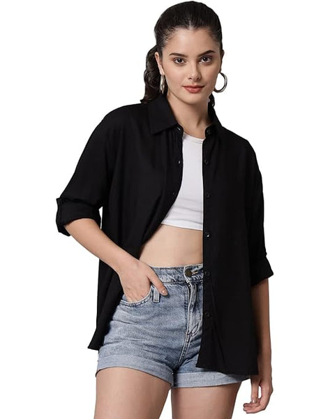 Women Solid Casual Black Shirt