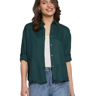 Women Solid Casual Dark Green Shirt