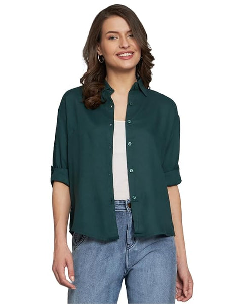 Women Solid Casual Dark Green Shirt