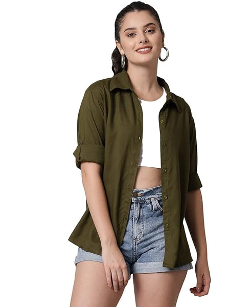 Women Solid Casual Green Shirt