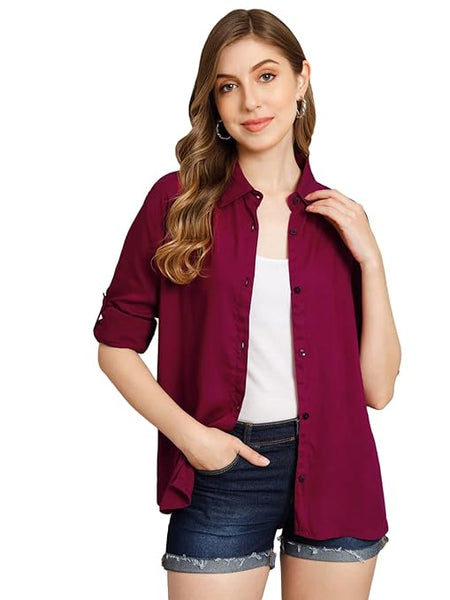 Women Solid Casual Maroon Shirt