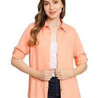 Women Solid Casual Peach Shirt