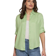 Women Solid Casual Pista Green Shirt