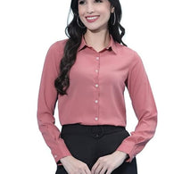 Women Poly Solid Carrot Pink Shirt