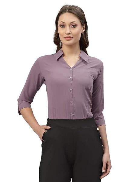 Women Poly Solid Lavender Shirt