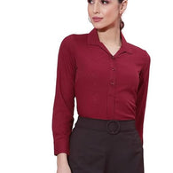 Women Poly Solid Maroon Shirt