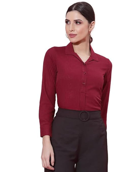 Women Poly Solid Maroon Shirt