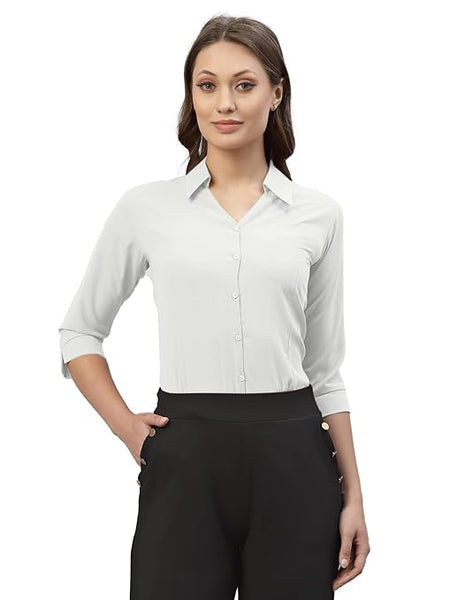 Women Poly Solid White Shirt