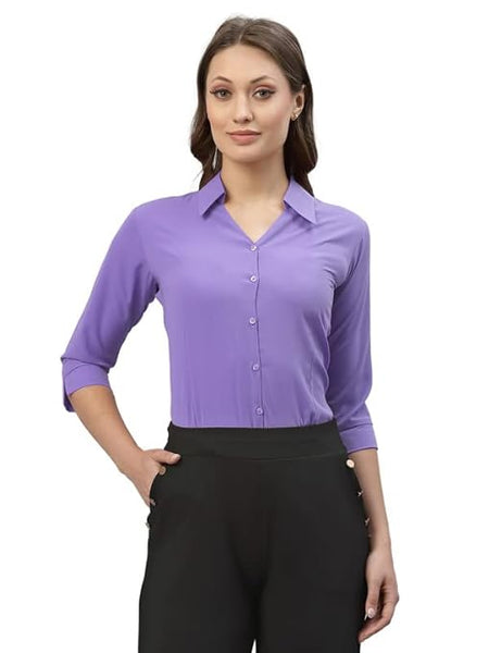 Women Poly Solid Dark Purple Shirt