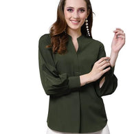 Women Poly Solid Mehndi Green Shirt