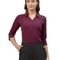 Women Poly Solid Wine Shirt