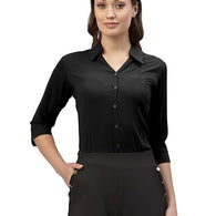 Women Poly Solid Black Shirt