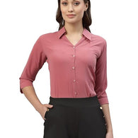 Women Poly Solid Pink Shirt