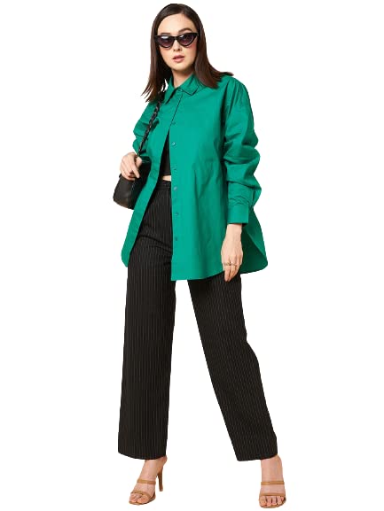 Women Oversized Cotton Green Shirt