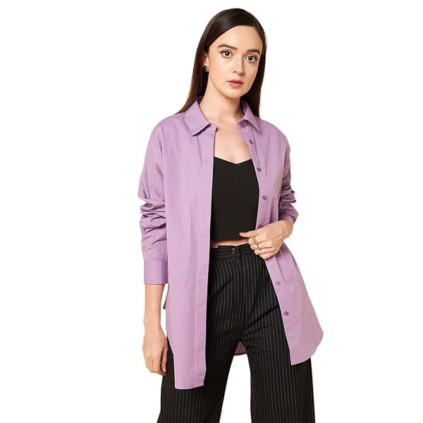 Women Oversized Cotton Lilac Shirt